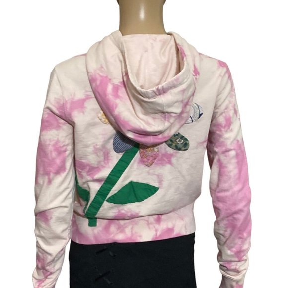 Lucky Brand Hoodie Small 3D Patchwork Flower Pink Tie Dyed Full Zip Pouch Knit - Picture 4 of 6